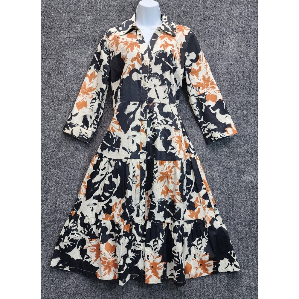 Soft Surroundings Floral Tiered Button Front Midi Shirt Dress Cotton Size 12